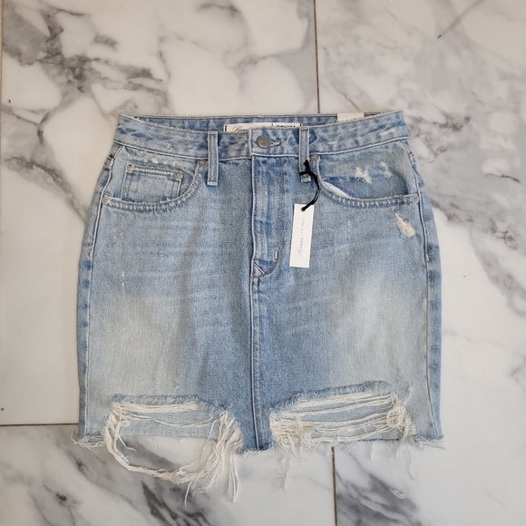 LOVERS + FRIENDS DENIM DISTRESSED ELIJAH MINI SKIRT IN CAMPO SIZE 26 - Picture 12 of 14